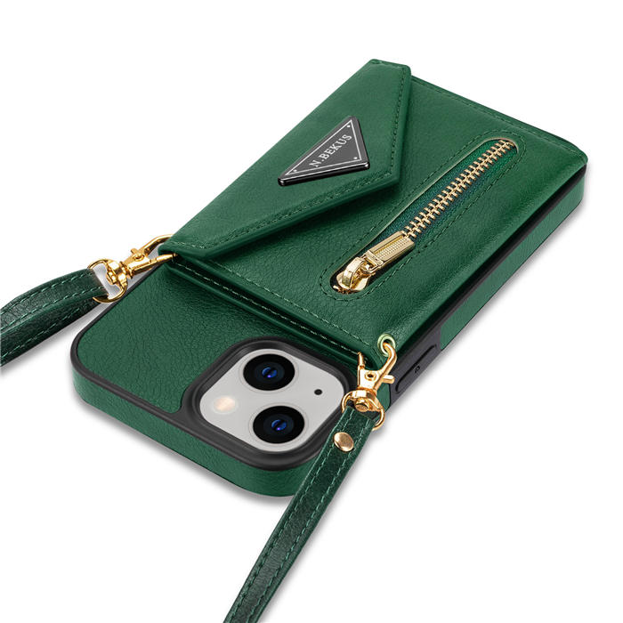 Crossbody Zipper Wallet iPhone 14 Plus Case With Strap