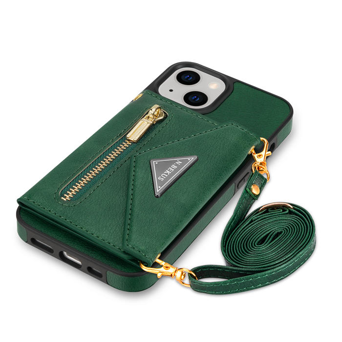 Crossbody Zipper Wallet iPhone 14 Plus Case With Strap