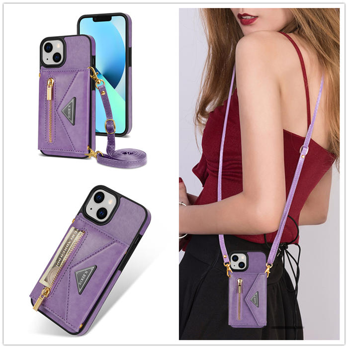 Crossbody Zipper Wallet iPhone 14 Plus Case With Strap