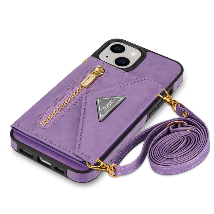 Crossbody Zipper Wallet iPhone 14 Case With Strap