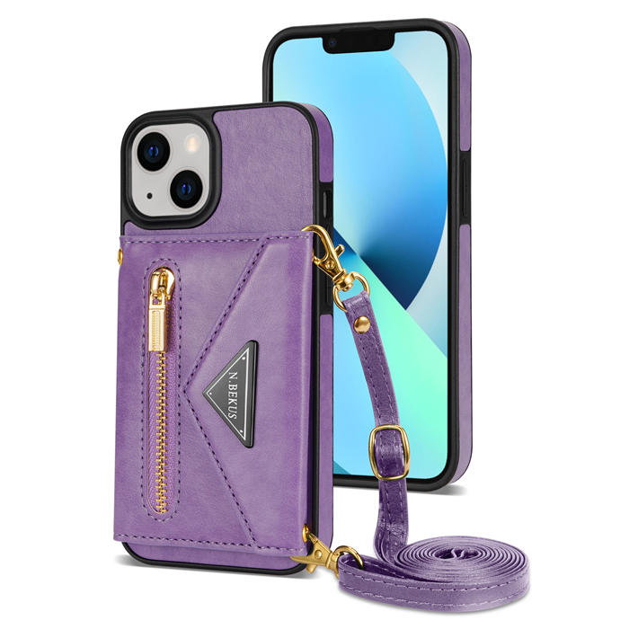 Crossbody Zipper Wallet iPhone 14 Case With Strap