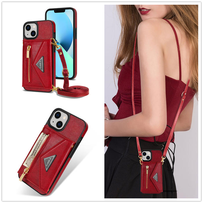 Crossbody Zipper Wallet iPhone 14 Case With Strap