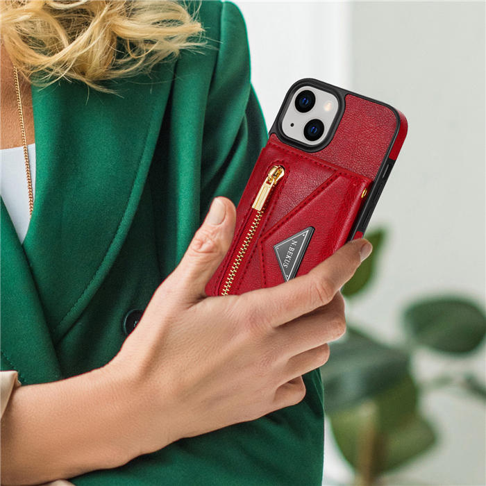 Crossbody Zipper Wallet iPhone 14 Plus Case With Strap