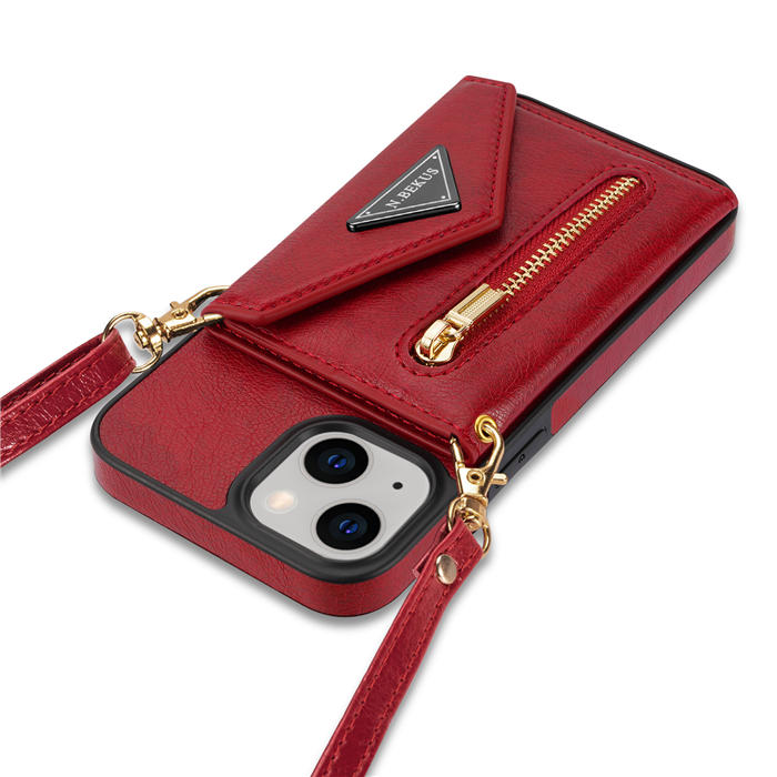 Crossbody Zipper Wallet iPhone 14 Case With Strap