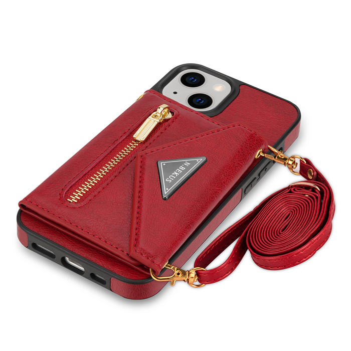 Crossbody Zipper Wallet iPhone 14 Plus Case With Strap