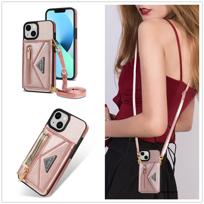 Crossbody Zipper Wallet iPhone 14 Case With Strap