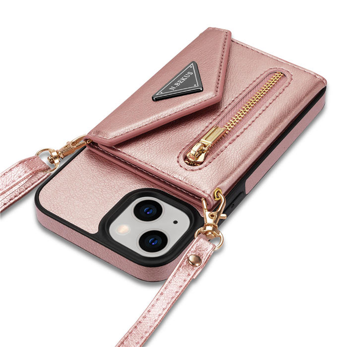 Crossbody Zipper Wallet iPhone 14 Case With Strap