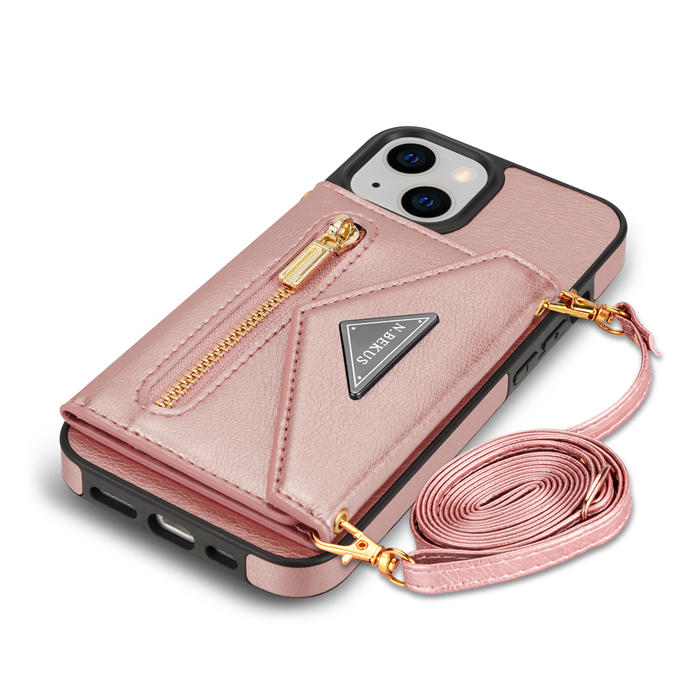 Crossbody Zipper Wallet iPhone 14 Case With Strap