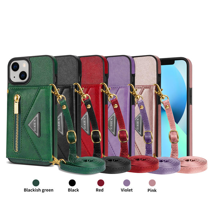 Crossbody Zipper Wallet iPhone 14 Plus Case With Strap