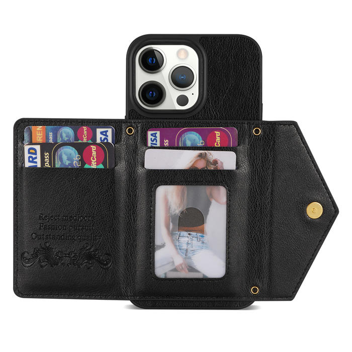 Crossbody Zipper Wallet iPhone 14 Pro Max Case With Strap