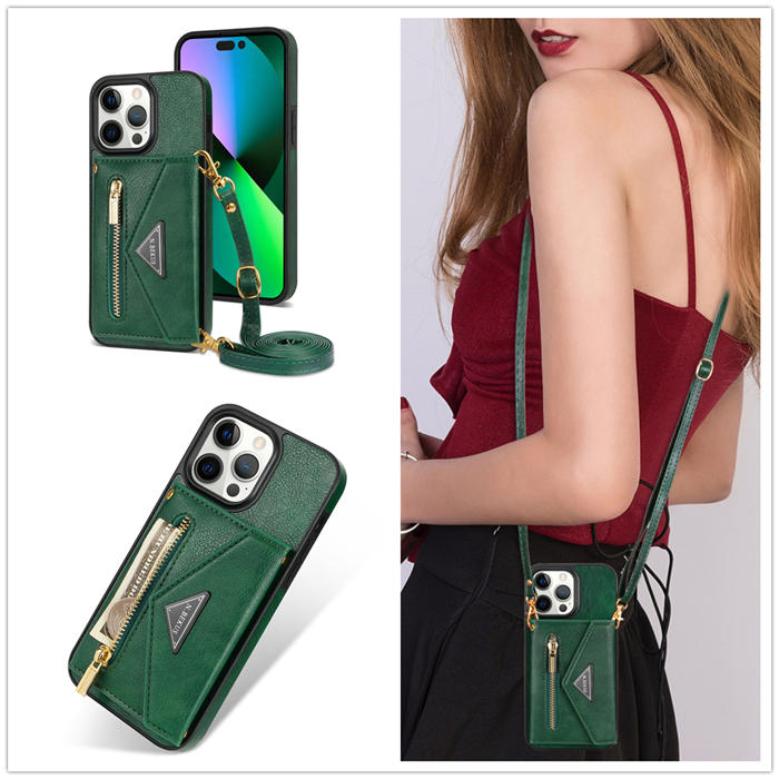 Crossbody Zipper Wallet iPhone 14 Pro Case With Strap