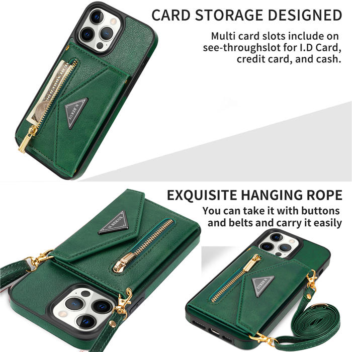 Crossbody Zipper Wallet iPhone 14 Pro Max Case With Strap