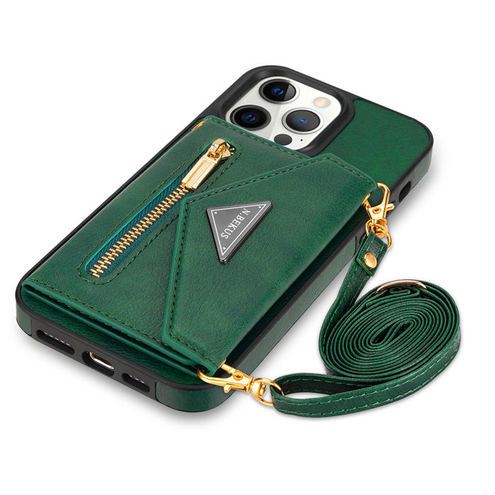 Crossbody Zipper Wallet iPhone 14 Pro Case With Strap