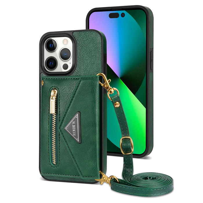 Crossbody Zipper Wallet iPhone 14 Pro Case With Strap