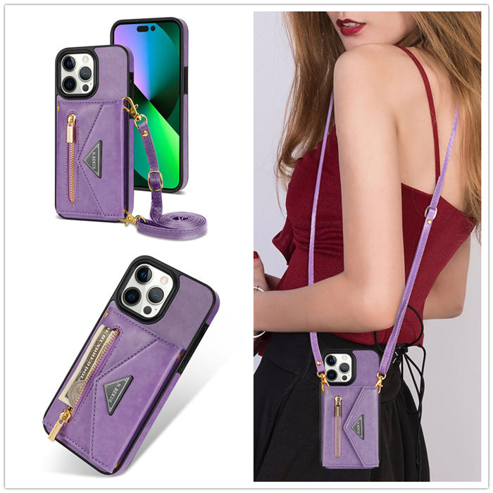 Crossbody Zipper Wallet iPhone 14 Pro Max Case With Strap