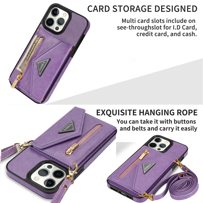 Crossbody Zipper Wallet iPhone 14 Pro Max Case With Strap