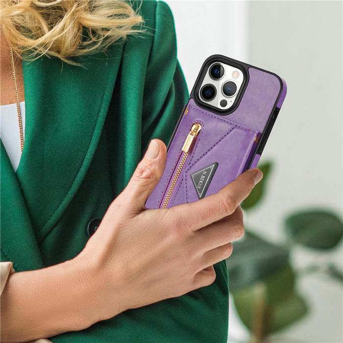 Crossbody Zipper Wallet iPhone 14 Pro Case With Strap