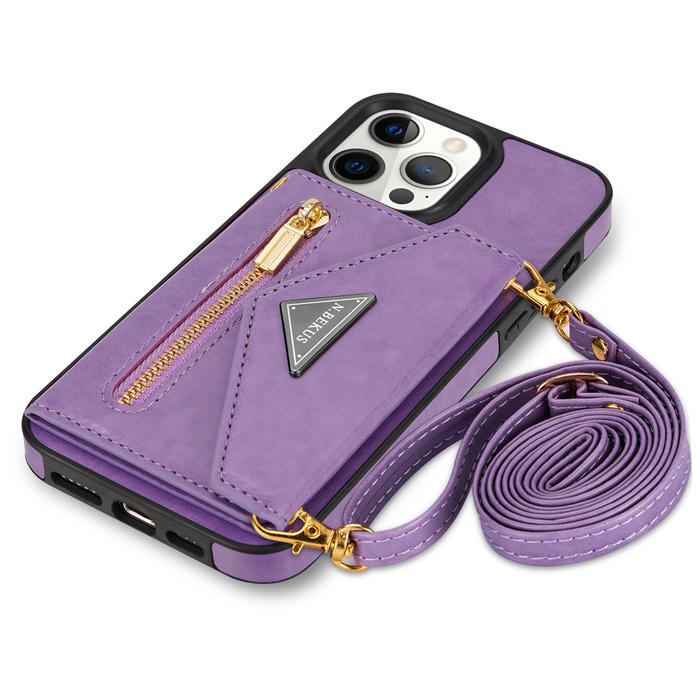 Crossbody Zipper Wallet iPhone 14 Pro Max Case With Strap