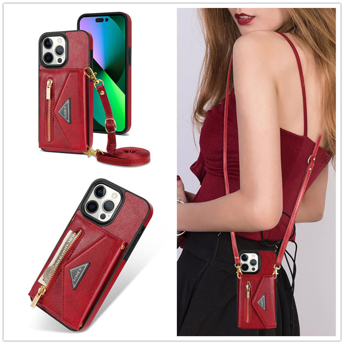 Crossbody Zipper Wallet iPhone 14 Pro Max Case With Strap