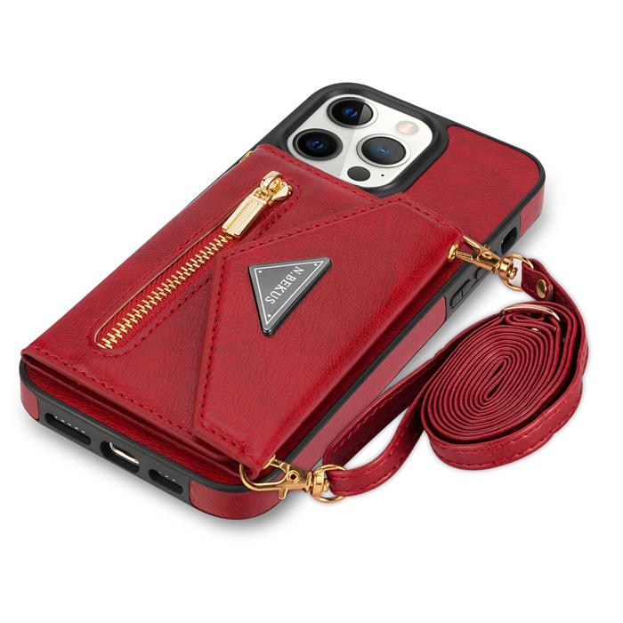 Crossbody Zipper Wallet iPhone 14 Pro Case With Strap