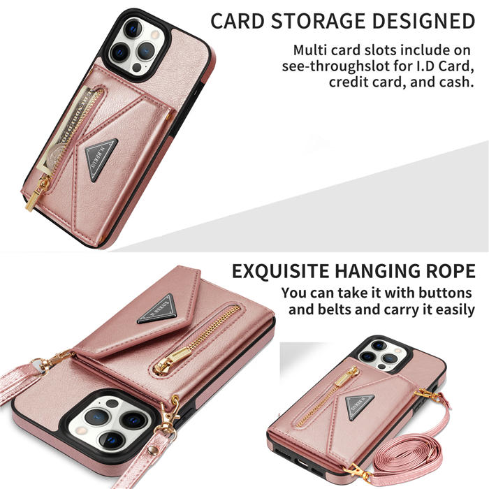 Crossbody Zipper Wallet iPhone 14 Pro Case With Strap