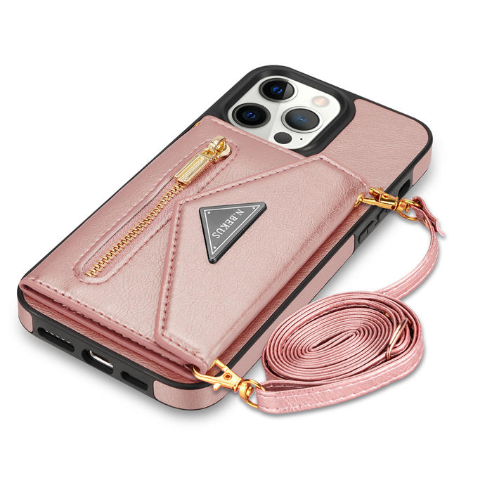 Crossbody Zipper Wallet iPhone 14 Pro Max Case With Strap