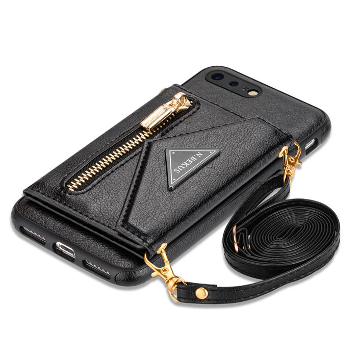 Crossbody Zipper Wallet iPhone 7 Plus/8 Plus Case With Strap