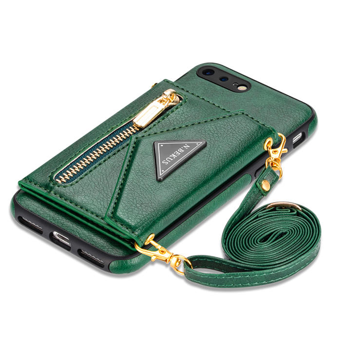 Crossbody Zipper Wallet iPhone 7 Plus/8 Plus Case With Strap