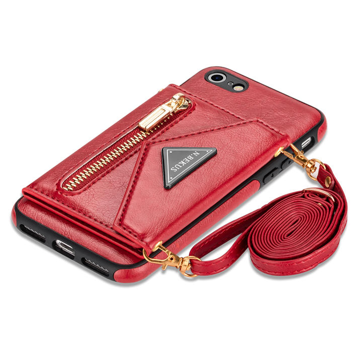 Crossbody Zipper Wallet iPhone 7/8/SE2 2020/SE3 2022 Case With Strap