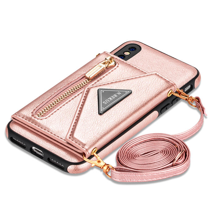 Crossbody Zipper Wallet iPhone XS Max Case With Strap