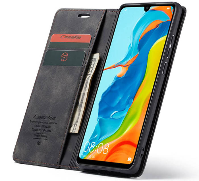 CaseMe Huawei P30 Lite Retro Wallet Kickstand Magnetic Flip Leather Case