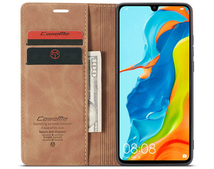 CaseMe Huawei P30 Lite Retro Wallet Kickstand Magnetic Flip Leather Case