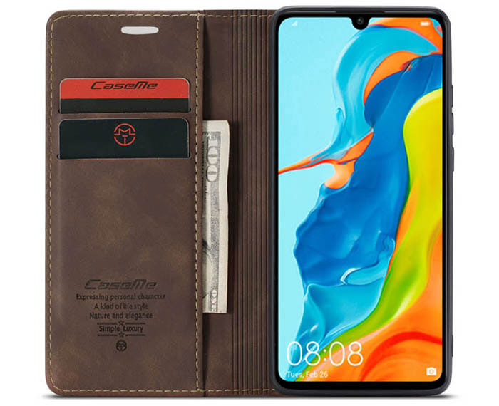 CaseMe Huawei P30 Lite Retro Wallet Kickstand Magnetic Flip Leather Case