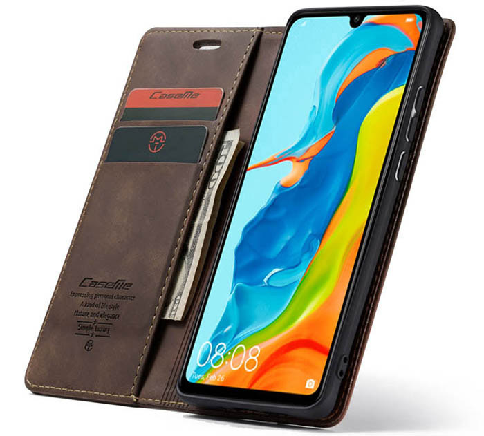 CaseMe Huawei P30 Lite Retro Wallet Kickstand Magnetic Flip Leather Case