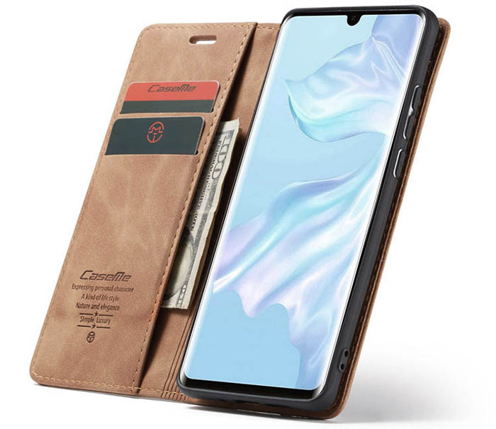 CaseMe Huawei P30 Retro Wallet Kickstand Magnetic Flip Leather Case