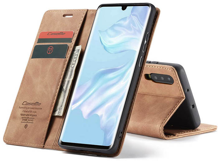 CaseMe Huawei P30 Retro Wallet Kickstand Magnetic Flip Leather Case