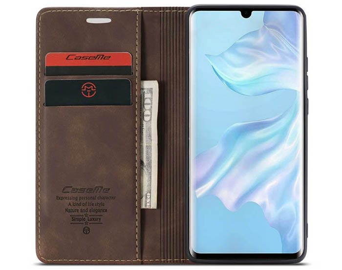 CaseMe Huawei P30 Retro Wallet Kickstand Magnetic Flip Leather Case