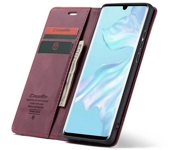 CaseMe Huawei P30 Retro Wallet Kickstand Magnetic Flip Leather Case