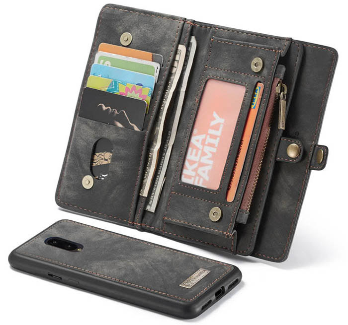 CaseMe OnePlus 7 Zipper Wallet Magnetic Detachable 2 in 1 Folio Case