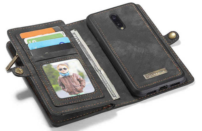 CaseMe OnePlus 7 Zipper Wallet Magnetic Detachable 2 in 1 Folio Case