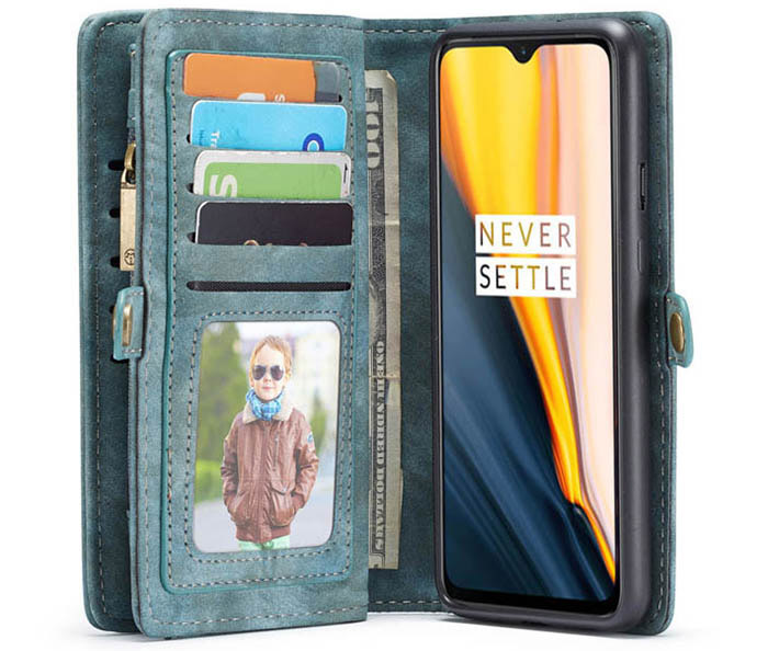 CaseMe OnePlus 7 Zipper Wallet Magnetic Detachable 2 in 1 Folio Case