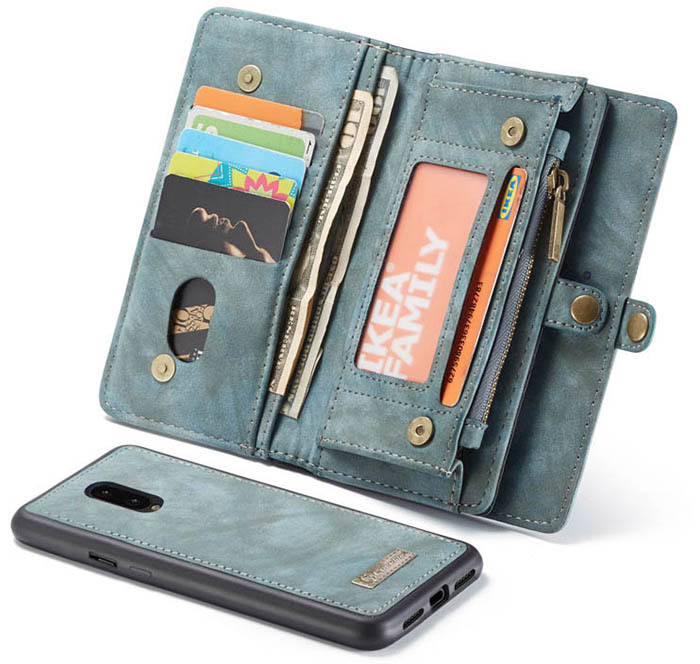 CaseMe OnePlus 7 Zipper Wallet Magnetic Detachable 2 in 1 Folio Case