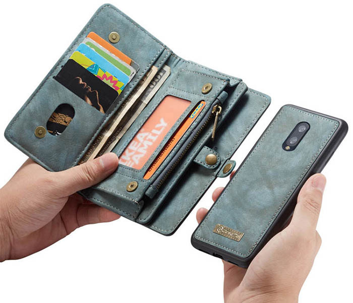 CaseMe OnePlus 7 Zipper Wallet Magnetic Detachable 2 in 1 Folio Case