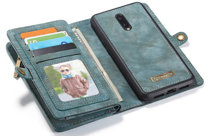 CaseMe OnePlus 7 Zipper Wallet Magnetic Detachable 2 in 1 Folio Case