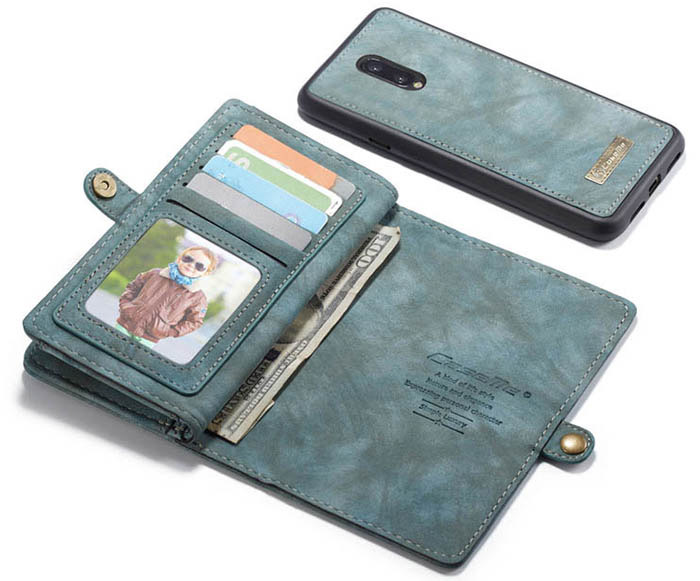 CaseMe OnePlus 7 Zipper Wallet Magnetic Detachable 2 in 1 Folio Case