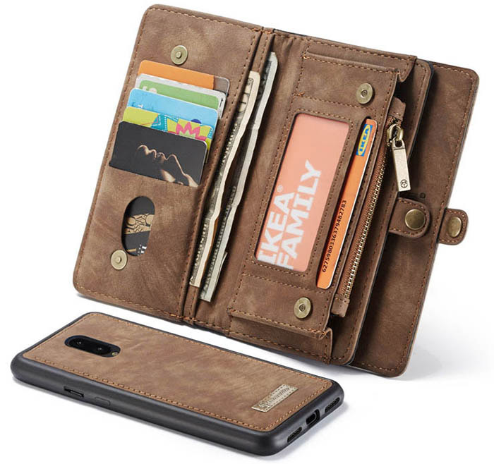 CaseMe OnePlus 7 Zipper Wallet Magnetic Detachable 2 in 1 Folio Case