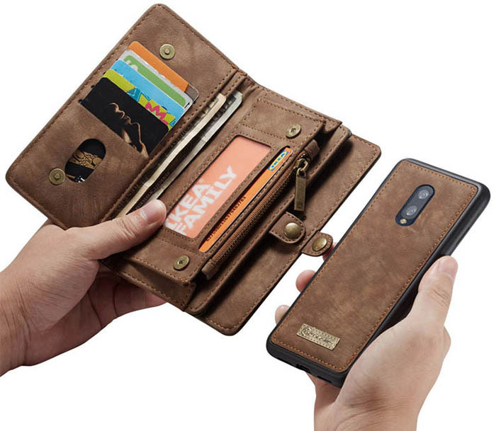 CaseMe OnePlus 7 Zipper Wallet Magnetic Detachable 2 in 1 Folio Case