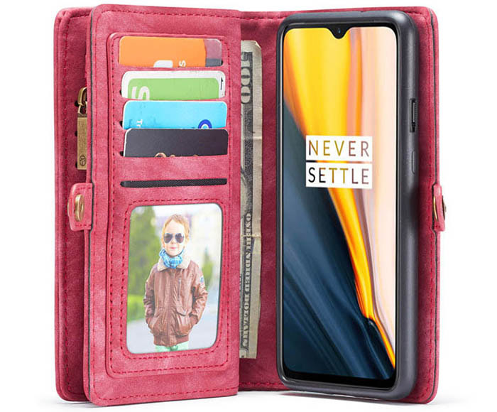 CaseMe OnePlus 7 Zipper Wallet Magnetic Detachable 2 in 1 Folio Case