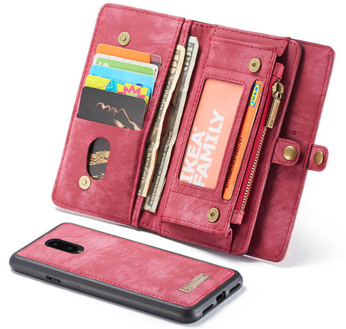 CaseMe OnePlus 7 Zipper Wallet Magnetic Detachable 2 in 1 Folio Case