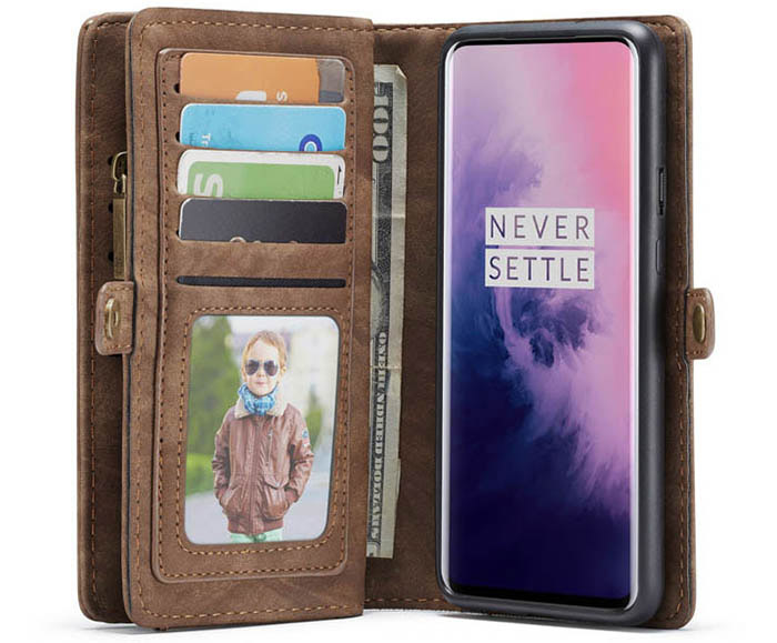 CaseMe OnePlus 7 Pro Zipper Wallet Magnetic Detachable 2 in 1 Folio Case